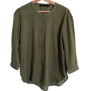 JENNI KAYNE Cotton Linen Button Front James Top Moss Green Minimalist Medium